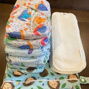 Glowbug | Cloth Diaper | Bundle 5 Diapers, Wet Bag, Bamboo Inserts | EUC